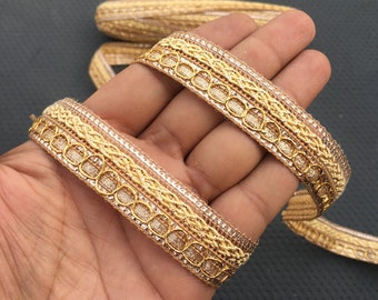 By Yard Golden Indian Woven Trim Ribbon Lace For Crafting Sewing With Embroidery Tape
