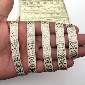 Ivory & Gold Floral Embroidered Ribbon Lace Trim, 9 Yard