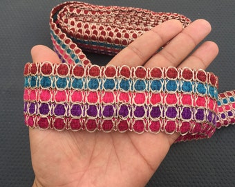 Indian Woven Ribbon Lace Trim, Multi Color Sewing Crafting