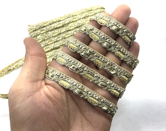 Metallic Gold Woven Sequin Ribbon Lace Trim, 9 Yards