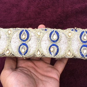 Indian Beaded Trim Indian Golden Zari Trim Embroidered Lace Kundan Beaded Lace Sari Border Craft Ribbon Sew Fabric Trim Beaded Trim by Yard