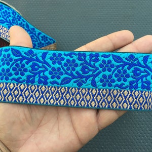 Bulk Stock Indische blau Floral Jacquard bestickt Floral Band Spitze Trim für Handwerk, Nähen Trim, Stoff Trim, Flugzeug Sari Grenze