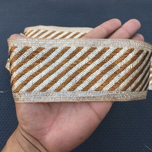 Golden Lines And Silver Border  Ribbon Lace For Crafting, Sewing With Embroider Design Used In Different Artifacts(sold by the yard)