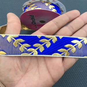 Bulk Stock blau indische Jacquard mit Golden Leaf Band Spitze Trim für Handwerk, Nähen Trim, Stoff Trim, Flugzeug Sari Grenze, Boho Trims