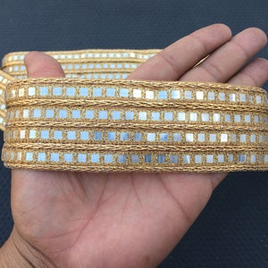 Golden Woven Embroidered Ribbon Lace Trim  For Crafting, Sewing Beautiful Design Used In Different Artifacts(sold by the yard)