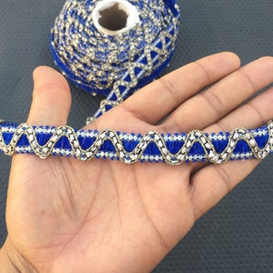 By Yard Blue And White Swing Indian Woven Ribbon Lace Trim For Crafting,Sewing With Beautiful Design Used In Different Artifacts