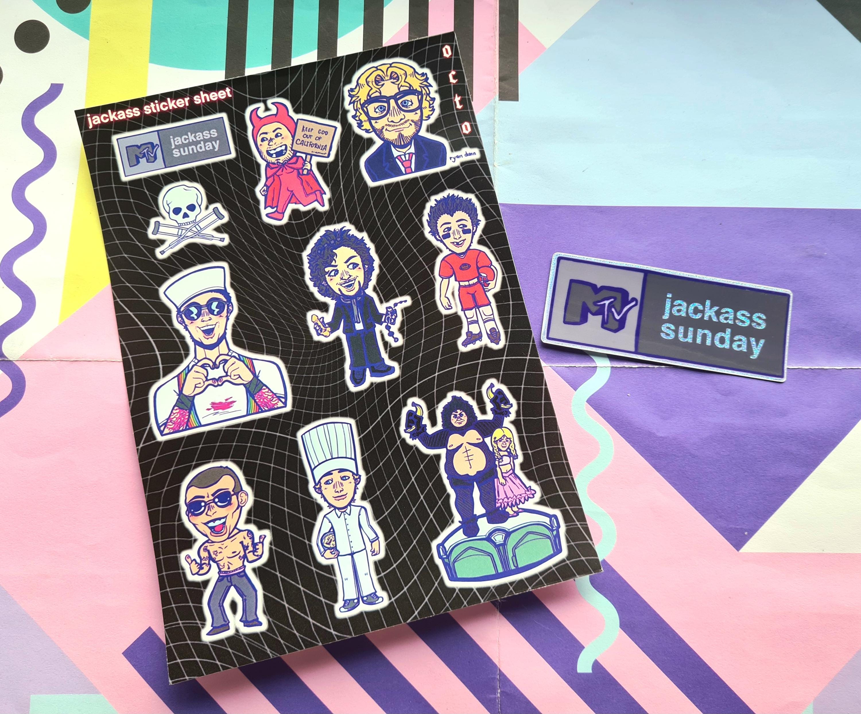 JACKASS - A5 sized sticker sheet and holographic sticker
