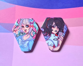 Needy Girl Overdose - Ame Chan and Kangle coffin shaped badges