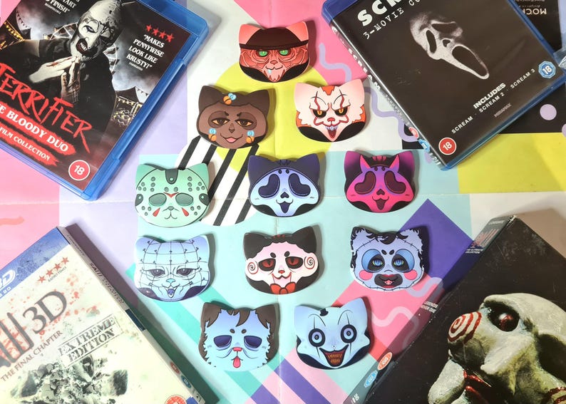 SLASHER KITTIES - cat shaped badges - 53x58mm image 1