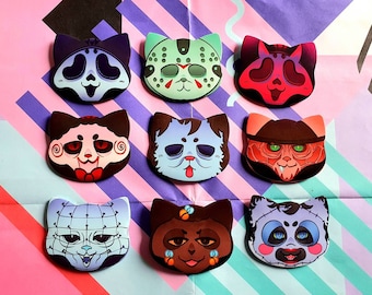 Slasher Kitty shaped badges - 53x58mm