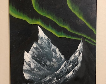 Northern lights/ Northern lights painting/ acrylic painting/ mountain painting/winter painting/ celestial painting