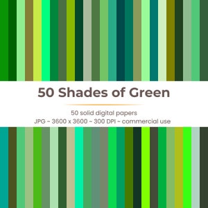 50 Shades of Green Digital Paper Pack / Scrapbook Papers / Printable Papers / Backgrounds / Solid Greens / Commercial Use Paper