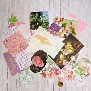 Floral Paper Scrap Bundle / 70 Mixed Media Scraps en Die Cuts voor Junk Journal, Scrapbooking, Kaarten, Schoolprojecten, Collage, Ephemera