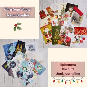 Christmas Paper Scrap Bundles / Mixed Media Paper Scraps and Die Cuts for Junk Journal, Scrapbooking, Card Making, Collage, Ephemera