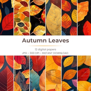 Autumn Leaves Digital Paper Pack / Scrapbook Printable Paper / Junk Journal Collage / Fall Digital Images