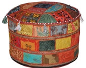 Indian Handmade Cotton Patchwork Foot Stool Floor Cushion Cover Ethnic Bean Bag Cover Decor