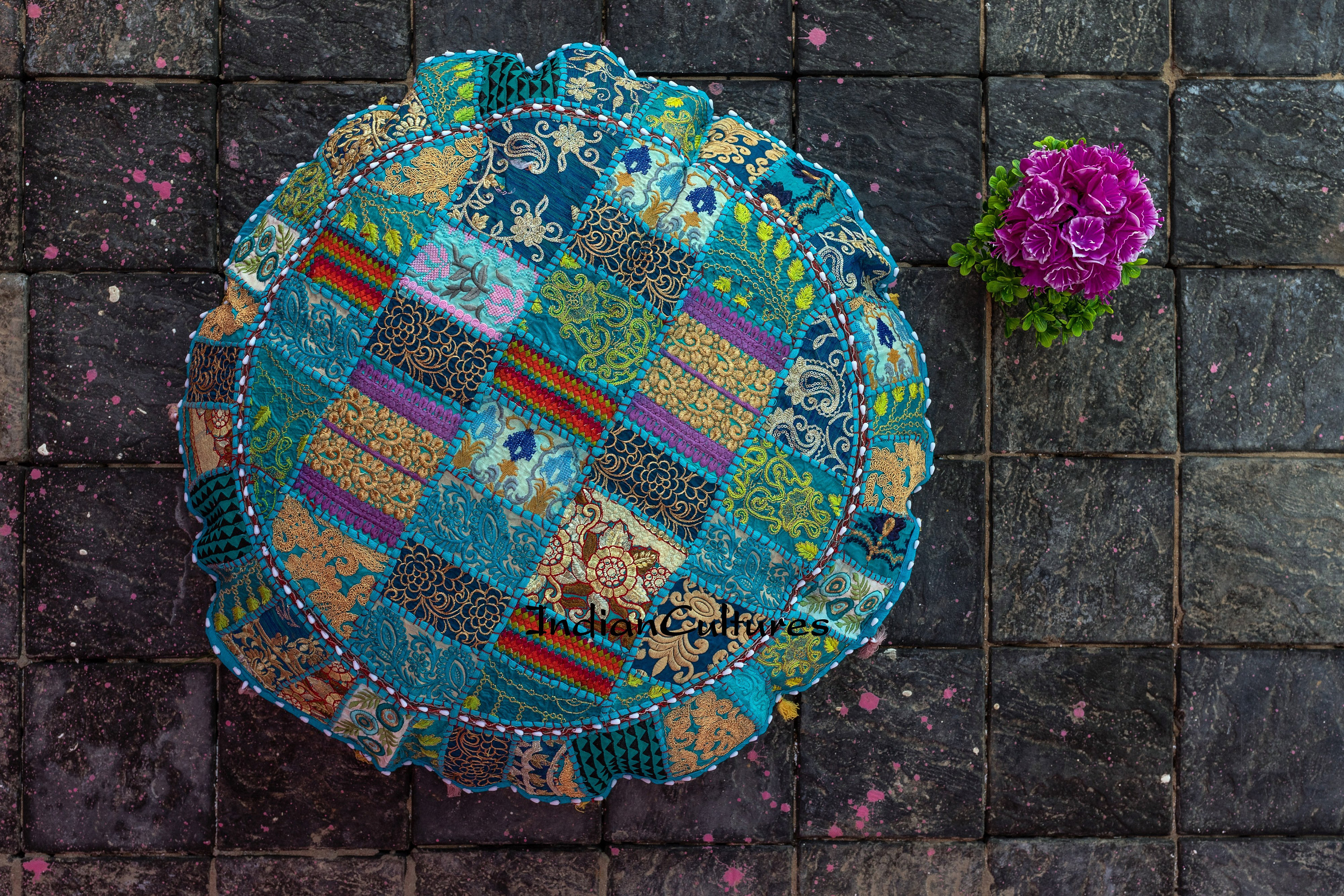 Round Floor Cushion Cover Bohemian Decorative Pillow Patchwork Etsy