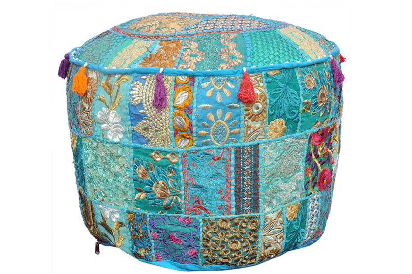 Hippie Embroidered Ottoman Pouf Seating Foot Stool Cover Round Etsy