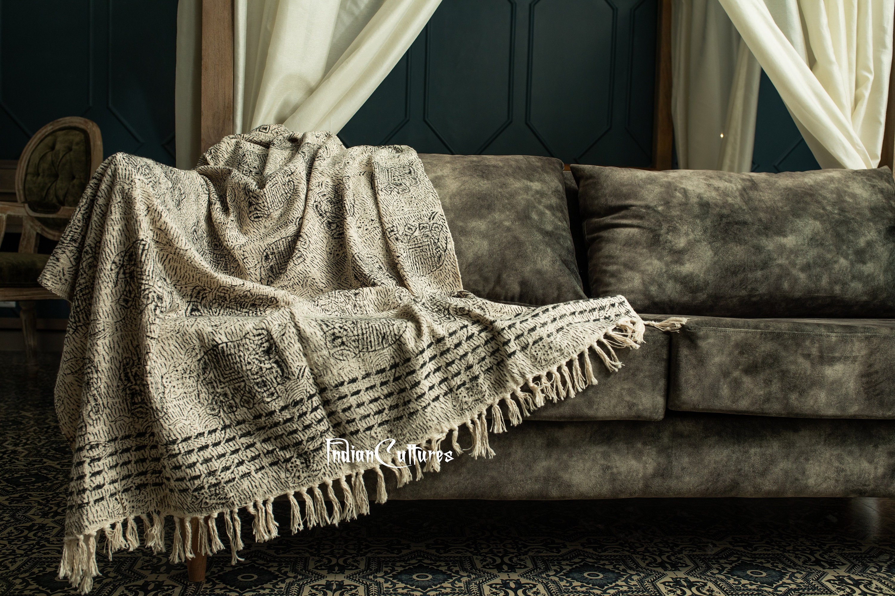 Decorative Sofa Throw Cotton Throw Blanket Hand block Print Etsy