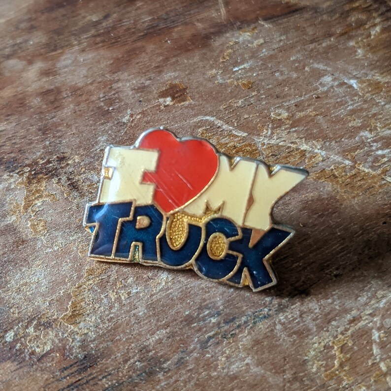 I Love My Truck Vintage Brass and Enamel Pin Hat Pin