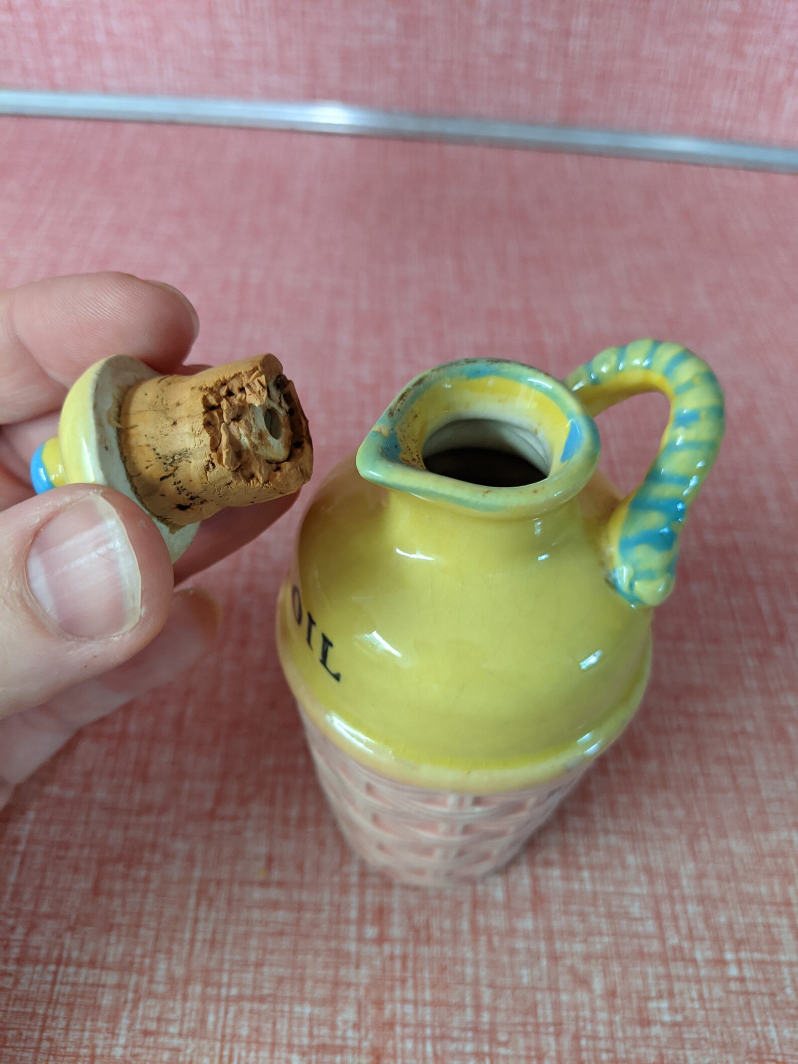 Vintage Ceramic Oil Jar Colorful Pink Yellow Blue With Spout Etsy