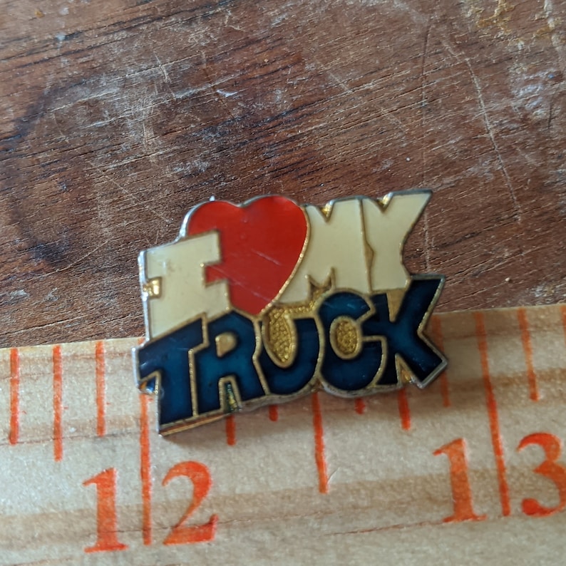 I Love My Truck Vintage Brass and Enamel Pin Hat Pin