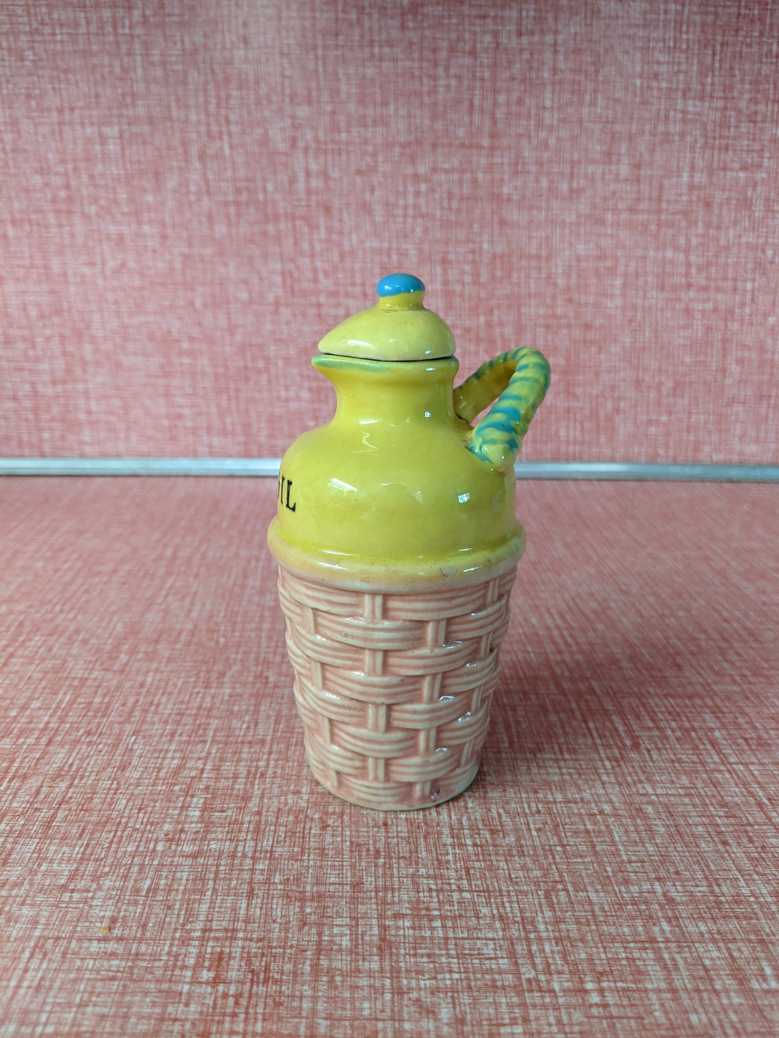 Vintage Ceramic Oil Jar Colorful Pink Yellow Blue With Spout Etsy