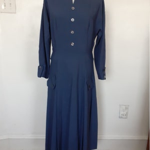 Vintage style blue work dress with long sleeve