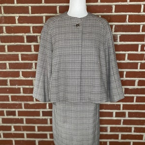 Gray and black color checkered fabric women suit , a blazer and pencil skirt , handmade