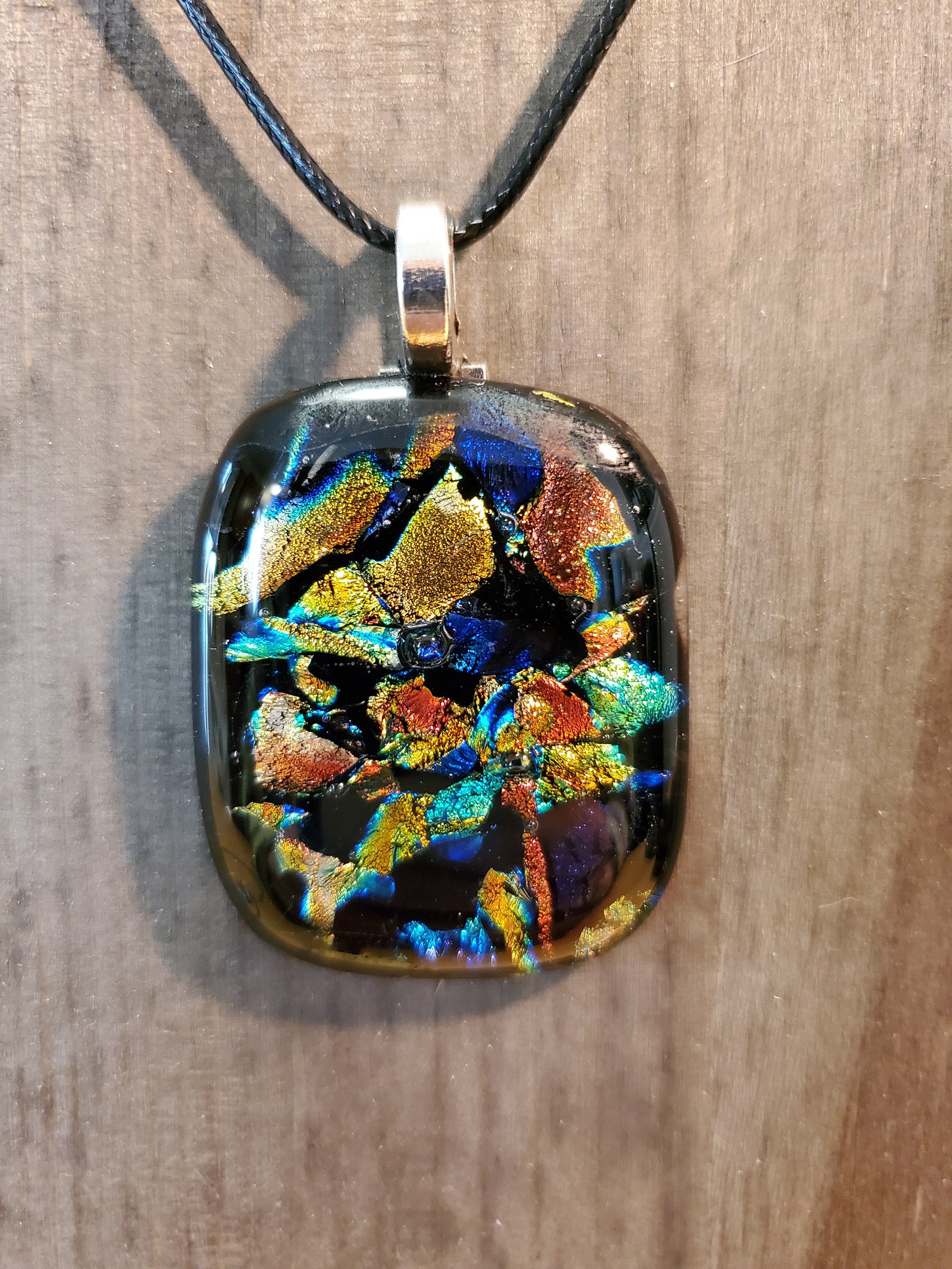 Rainbow Dichroic Frit on Black Fused Glass Pendant Etsy