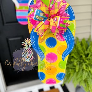 Chanclas para puerta / Decoración de verano / Hola verano / Sandalias / Verano / Letrero de bienvenida / Letrero de "Hola" / Puerta de entrada / Chanclas / Verano bonito