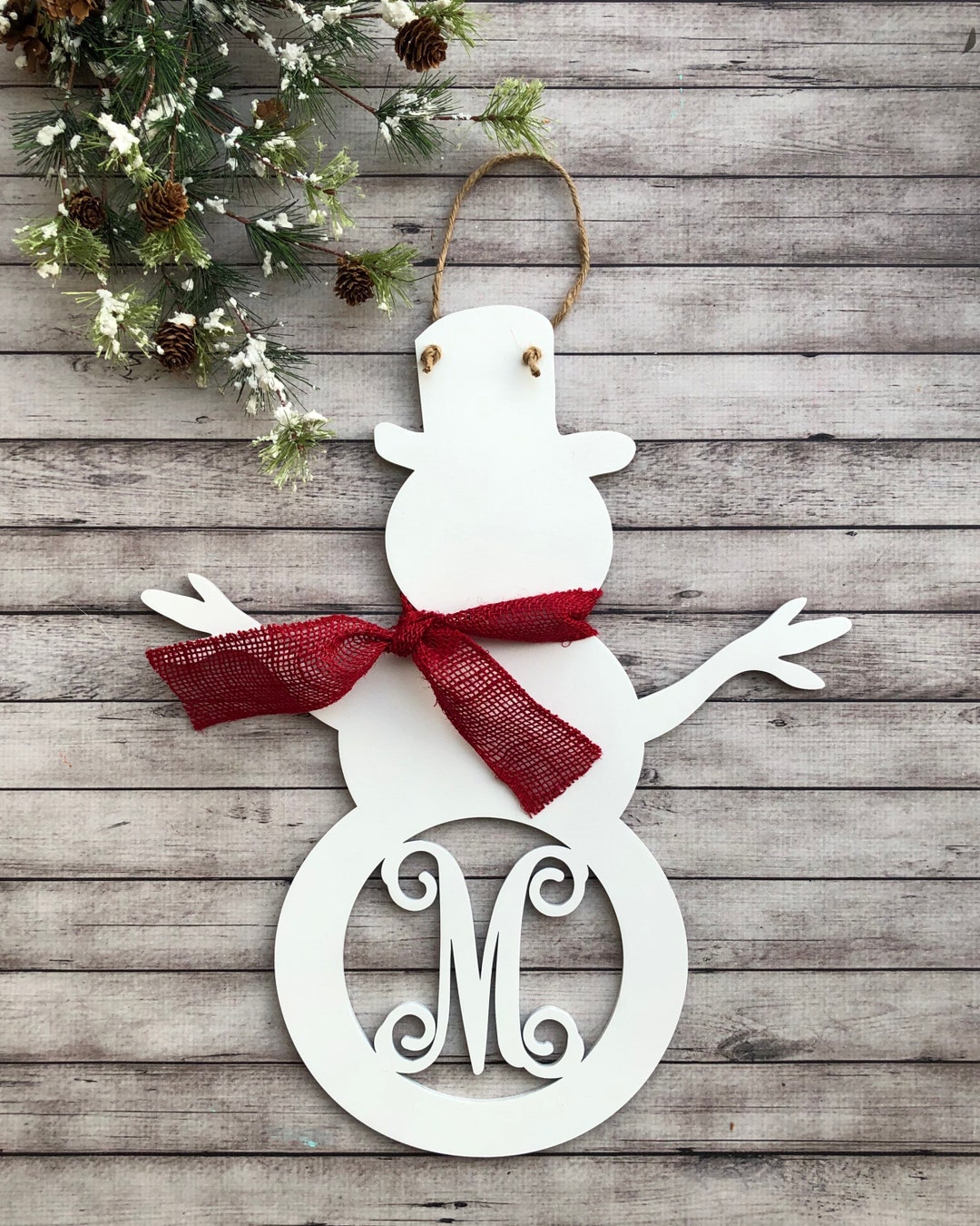 Snowman Door Hanger - Monogram Snowman - Christmas Door Hanger - Winter ...