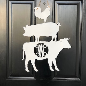 Farmhouse Animal Monogram Door Hanger: Baltic Birch Wood