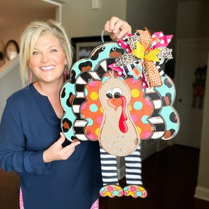 Turkey Door Hanger | Fall Door Hanger | Cute Turkey | Thanksgiving | Ribbon Legs | Fall Decor | Funky Turkey | Whimsical Turkey