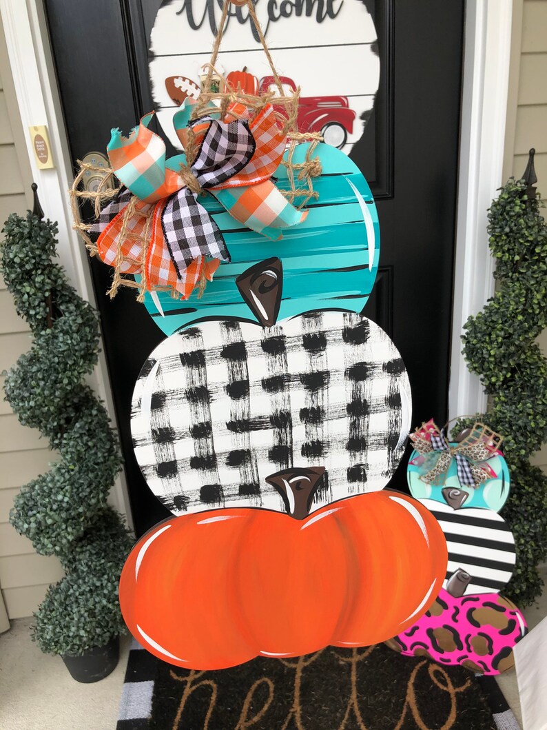 Stacked Pumpkin Door Hanger Pumpkin Door Hanger Etsy