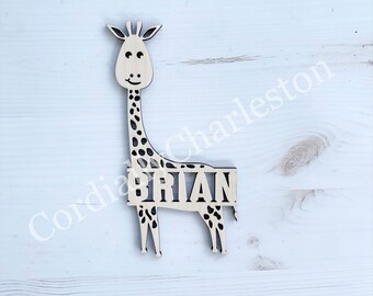 Giraffe Name Sign - Wooden Name Sign - Safari Nursery