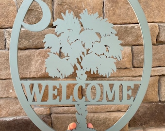 Palmetto Tree Door Hanger | South Carolina Home Sign | Wooden Door Sign | Wooden Welcome Sign | Front Door Sign | Palmetto Tree and Moon