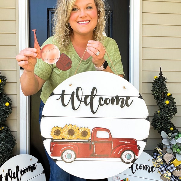 Holiday Truck Welcome Door Hanger | Welcome Door Hanger | Interchangeable Sign | Interchangeable Door Hanger