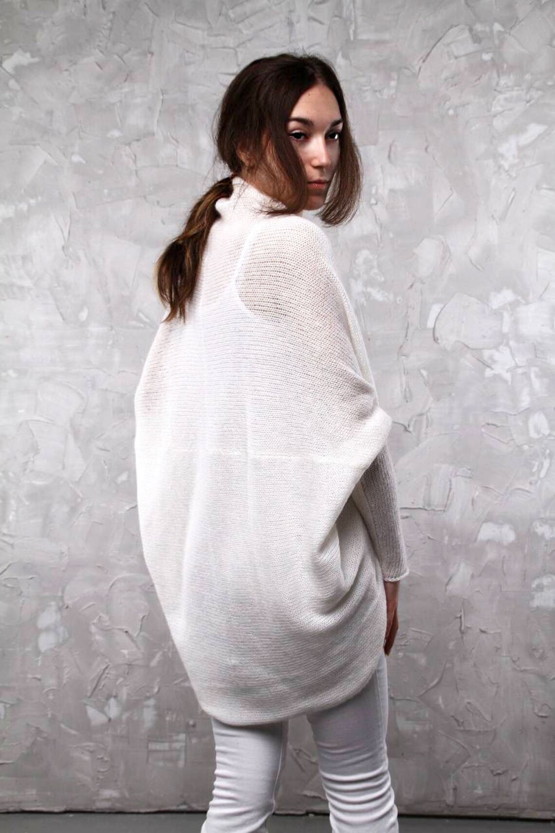 Cocoon cardigan women Open front sweater White hand knit Etsy