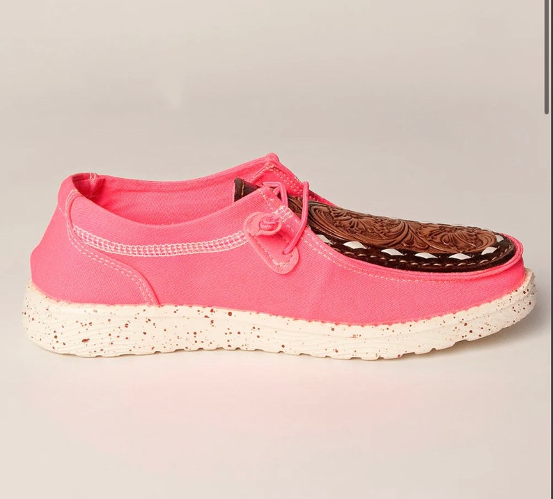 Neon Pink Tooled Leather Slip Ons American Darling Etsy