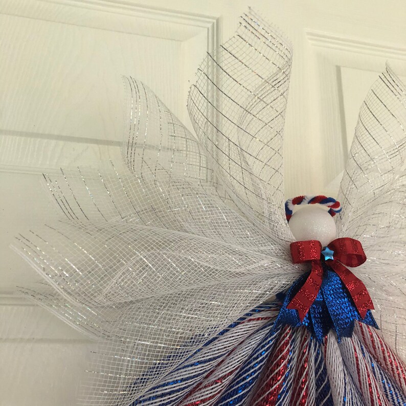 Red White and Blue Patriotic Angel Deco Mesh Wreath American - Etsy