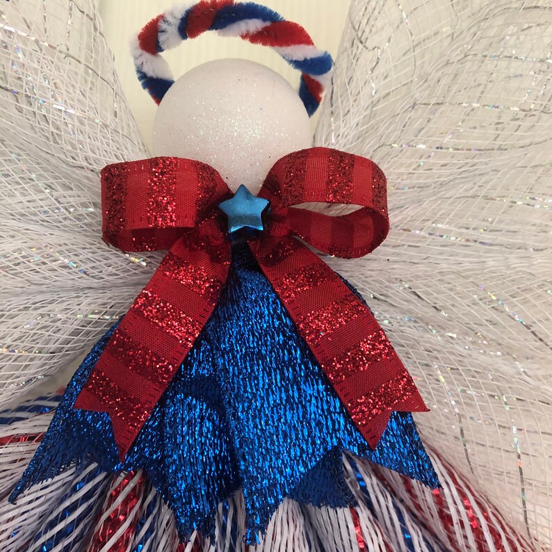 Red White and Blue Patriotic Angel Deco Mesh Wreath American - Etsy