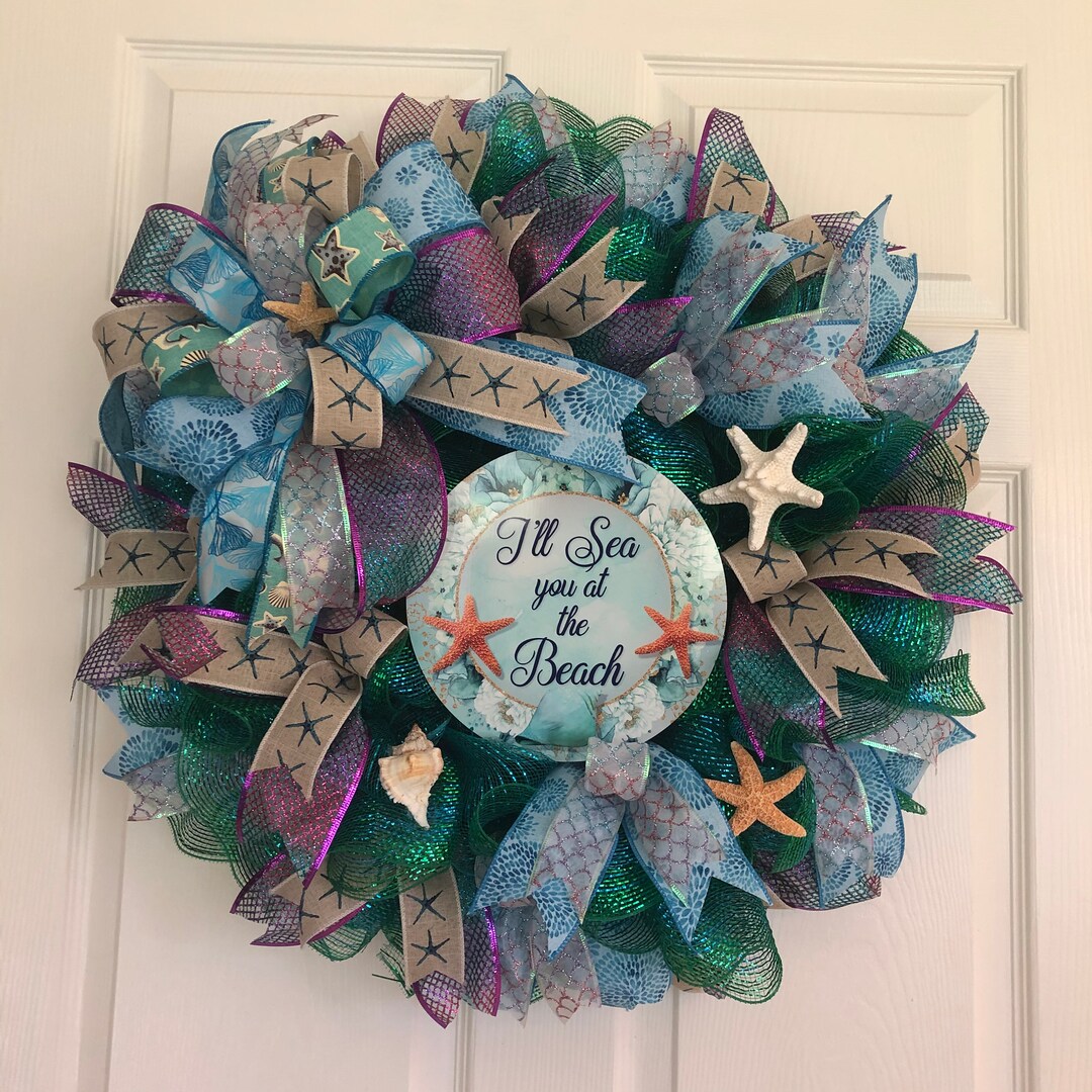 Beach Wreath Summer by the Sea Ocean Colors of Metallic Blue - Etsy