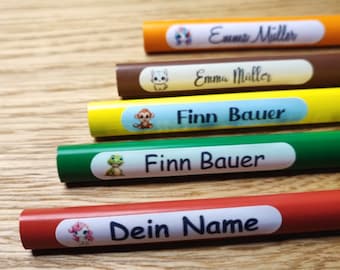 60 Personalisierte Namensaufkleber für Kita & Schule – Motiv und Farbe wählbar, ideal für Stifte, Mappen, Trinkflaschen und mehr (52x8mm)