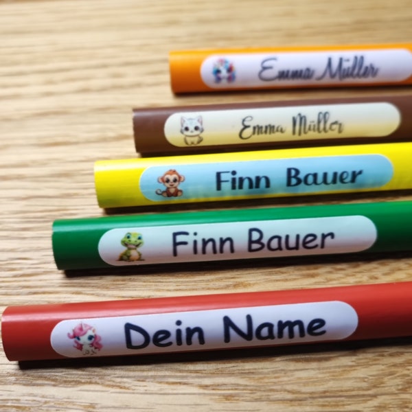 60 Personalisierte Namensaufkleber für Kita & Schule – Motiv und Farbe wählbar, ideal für Stifte, Mappen, Trinkflaschen und mehr (52x8mm)