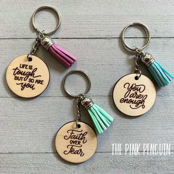 Inspirational Wooden Keychains/ Tassel Keychain