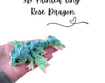 3D Printed Tiny Rose Dragon/ flexible 3D printed toy/unique gift for kids/gift for her/ fidget/valentine /roses /dragon decor/gift for teen