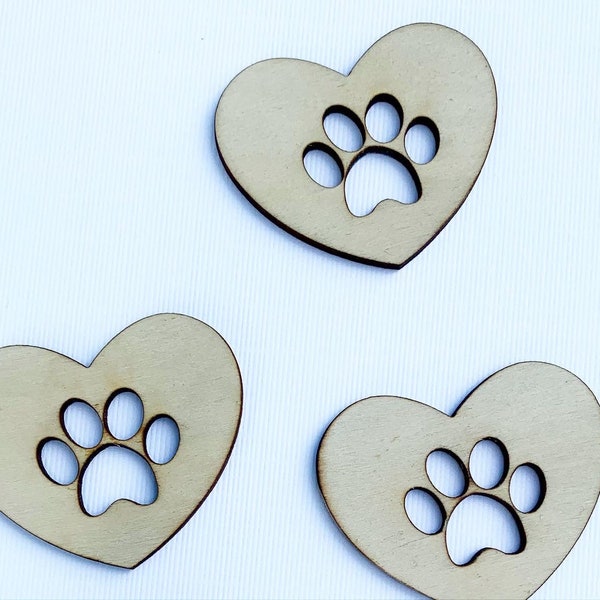 DIY Large Laser Cut Wooden Paw Print Heart, Jewelry making charm, Keychain Charm, Embellishment