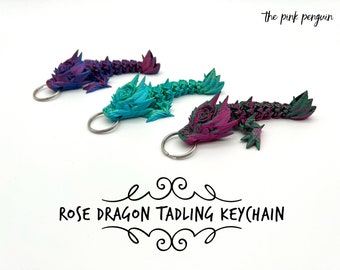 3D Printed Rose Dragon Tadling Keychain/ fidget keychain/TikTok articulating dragon/Cinderwing dragon/backpack charm