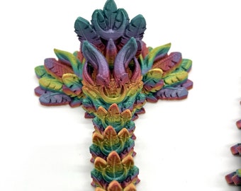 3D Printed Articulated Lunar Dragon, Rainbow Moon Dragon, Feather Dragon,  3D Model/ 3D Printed Dragon 